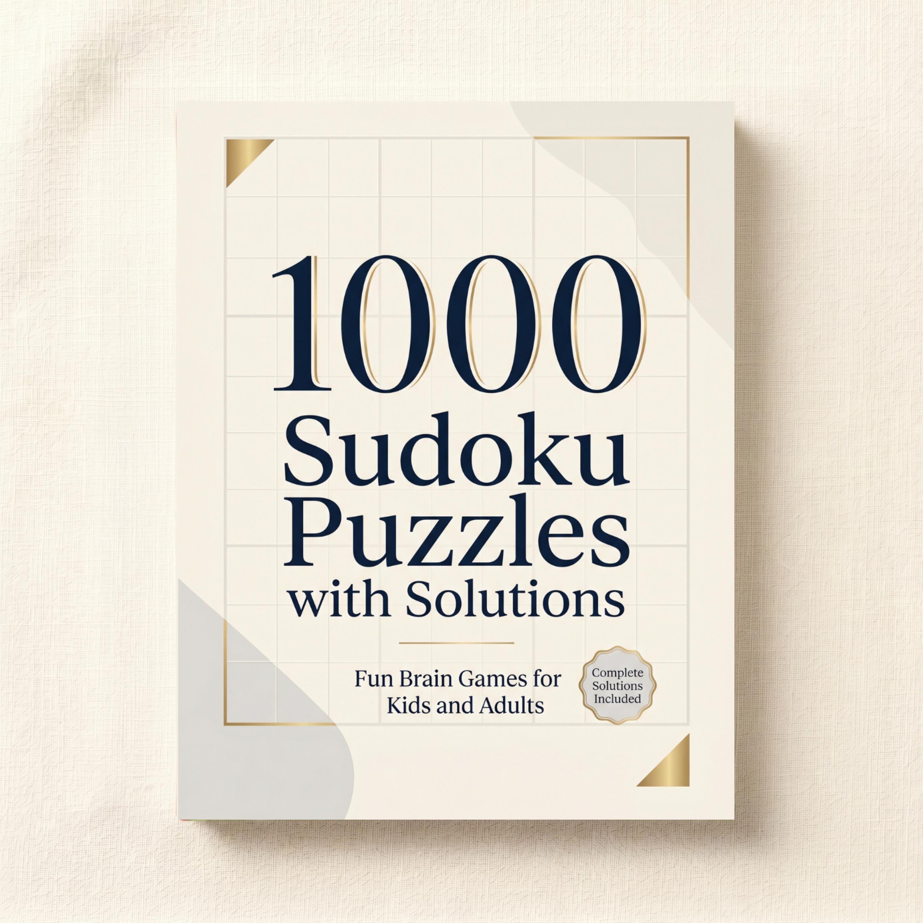 1000 Sudoku Puzzles with Solutions Large Print Sudoku Book for Adults and Seniors Brain Teasers Easy Medium Hard Number Games