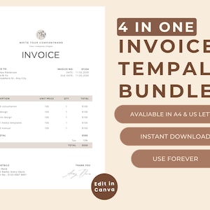 Minimalist Business Invoice Template, Editable Canva Form ,A4 PDF, Digital Download