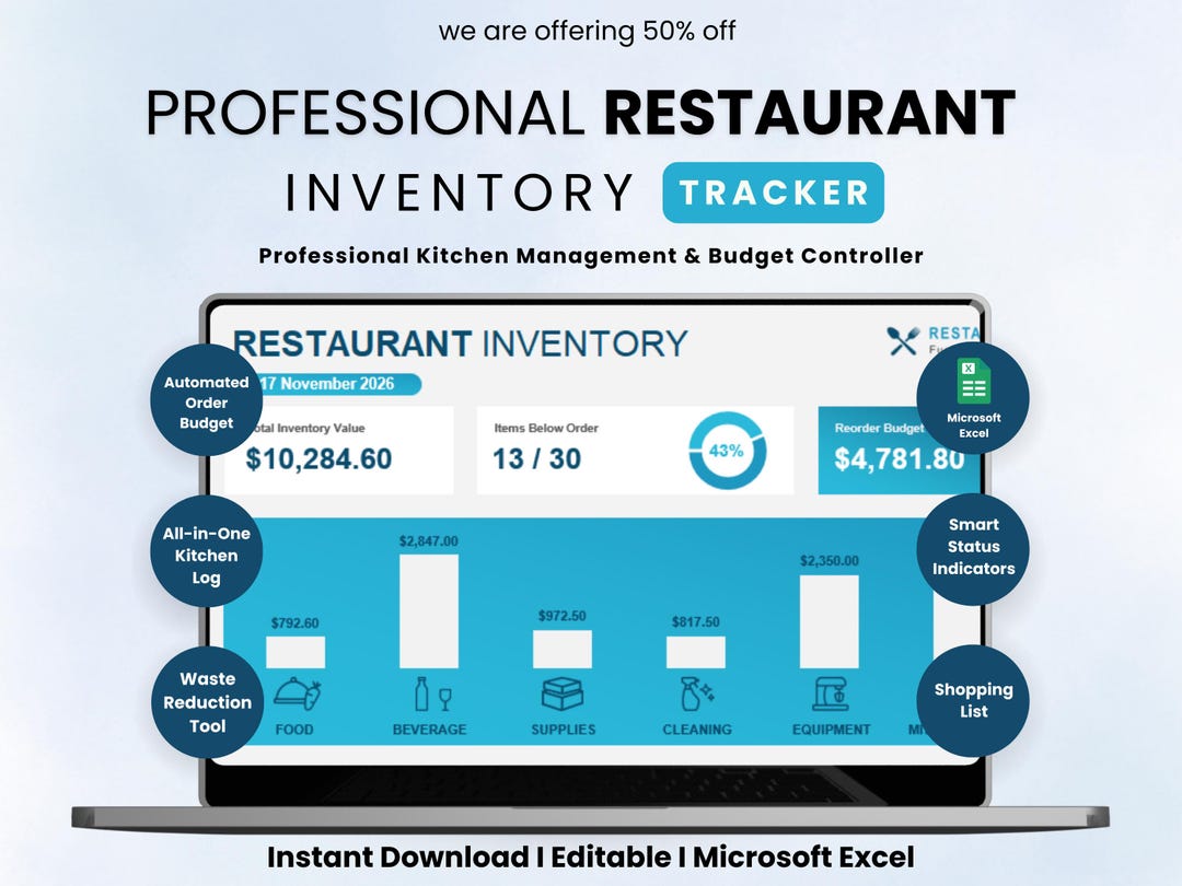 restaurant inventory spreadsheet | food cost &... Restaurant Inventory Tracker Excel, Kitchen Stock Management ...