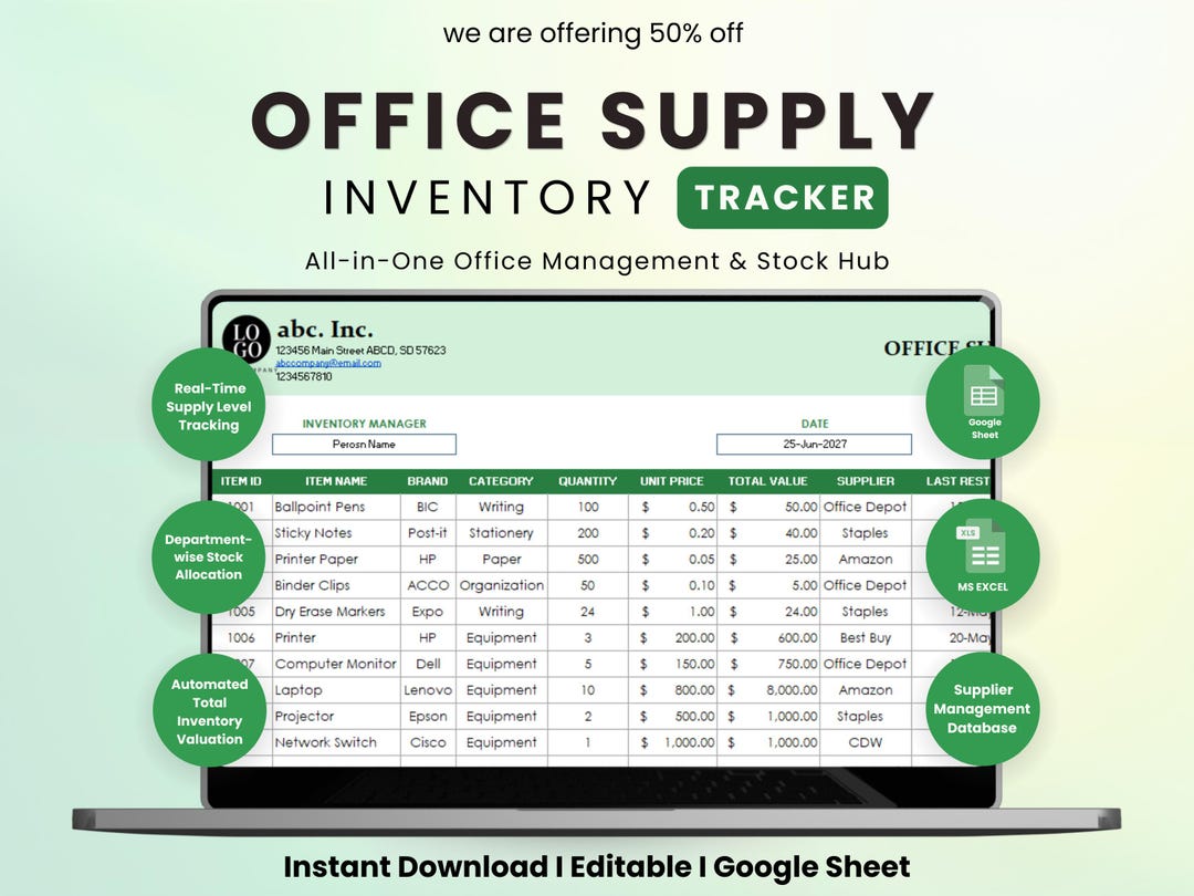 office supplies inventory template in google docs,... Office Supply Inventory Tracker Google Sheets, Office Management ...