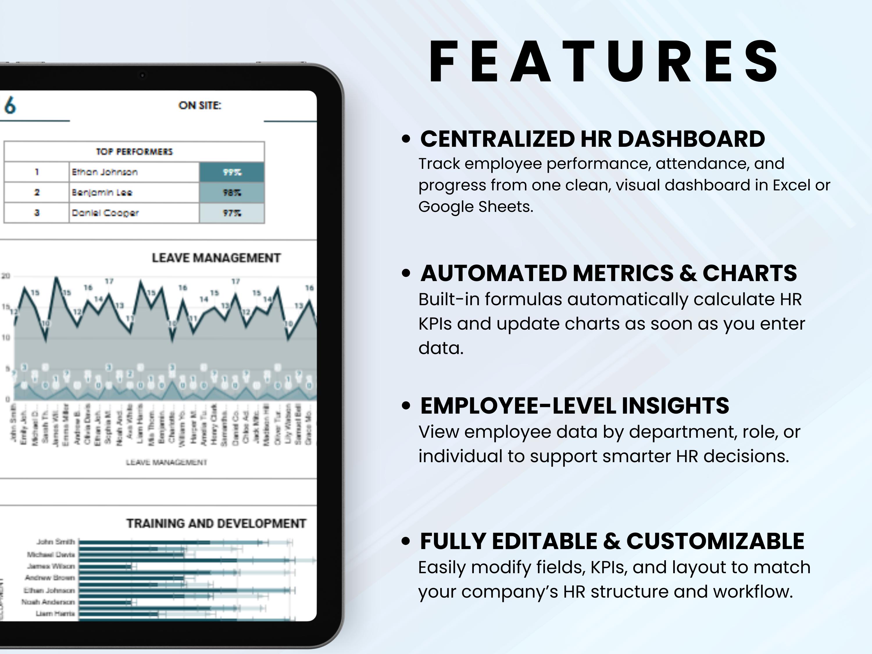 HR Employee Dashboard | Excel and Google Sheet HR Management Tool to ...