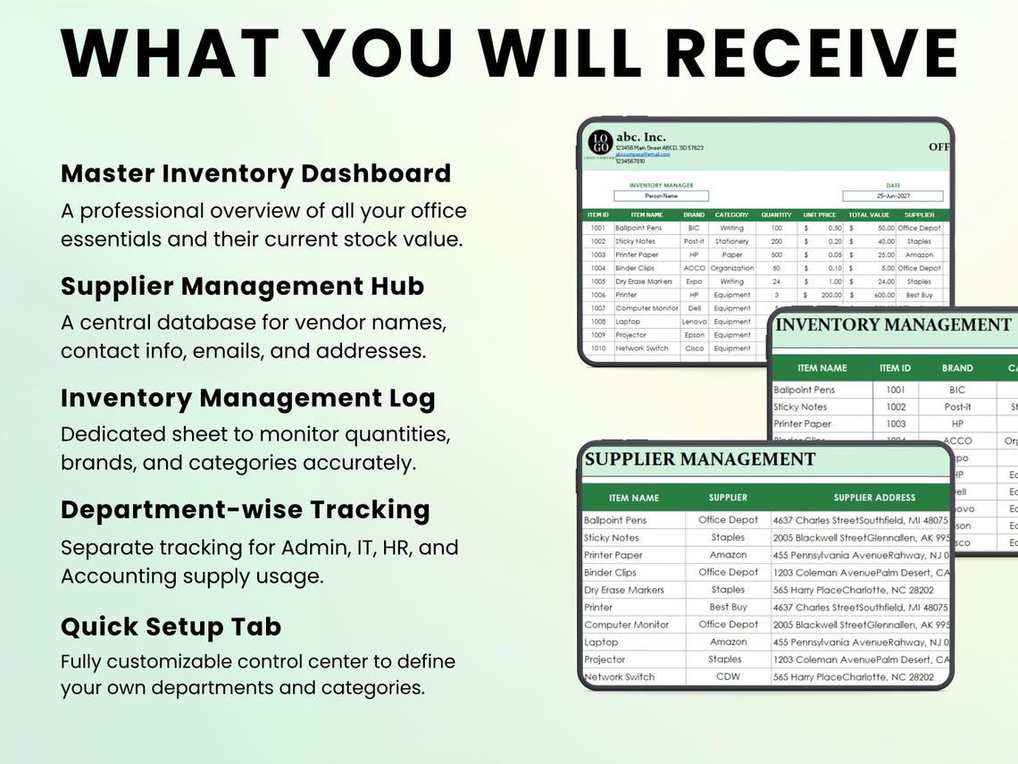 Office Supply Inventory Tracker Google Sheets, Office Management ...