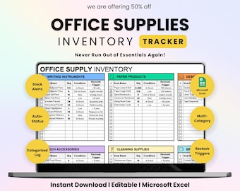 Office Supply Inventory Excel | Stock Control Log | Restock Alert | Admin Tool | Stationery Tracker | Small Biz Tool | Instant Download