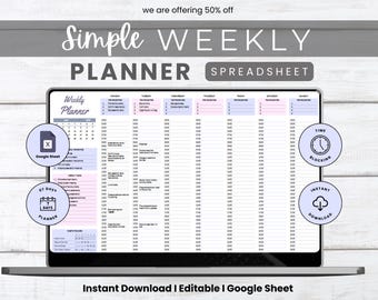 Weekly Planner Spreadsheet for Google Sheets, ADHD Time Blocking Planner, Hourly Weekly Schedule, Daily Task Tracker & Routine Calendar
