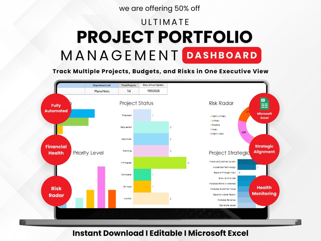 Project Portfolio Management Dashboard | PPM Spreadsheet Excel ...