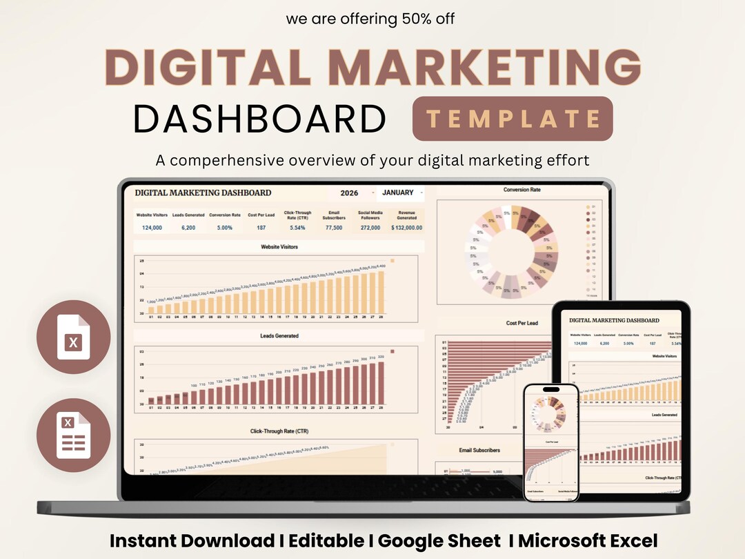 Digital Marketing Dashboard Template for Excel & Google Sheets | SEO ...