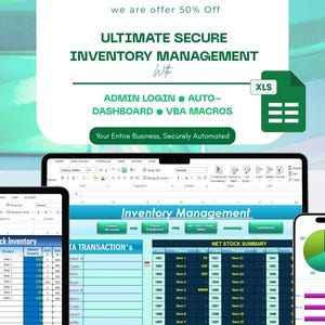 Excel Inventory Management System | Automated Inventory Tracker | Small Business Stock Tracker Dashboard | Secure Inventory VBA Macro