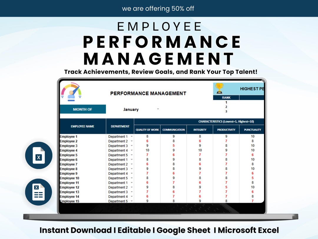 Employee Performance Review Excel Template, Staff Appraisal Tracker ...