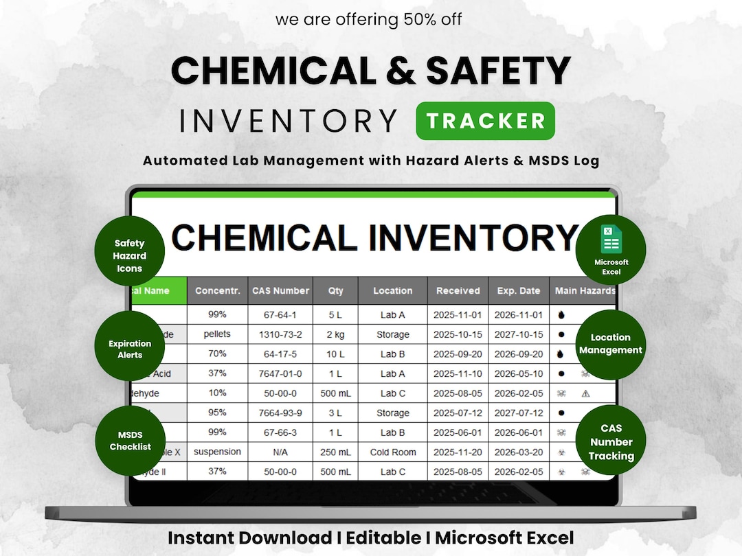 Chemical Inventory Tracker Excel | Lab Chemical Stock Management ...