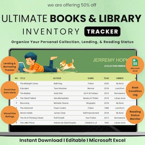 Ultimate Library Inventory Spreadsheet, Personal Book Tracker, Borrowed Books Log, Reading Progress Tracker, Book Collection Organizer Excel