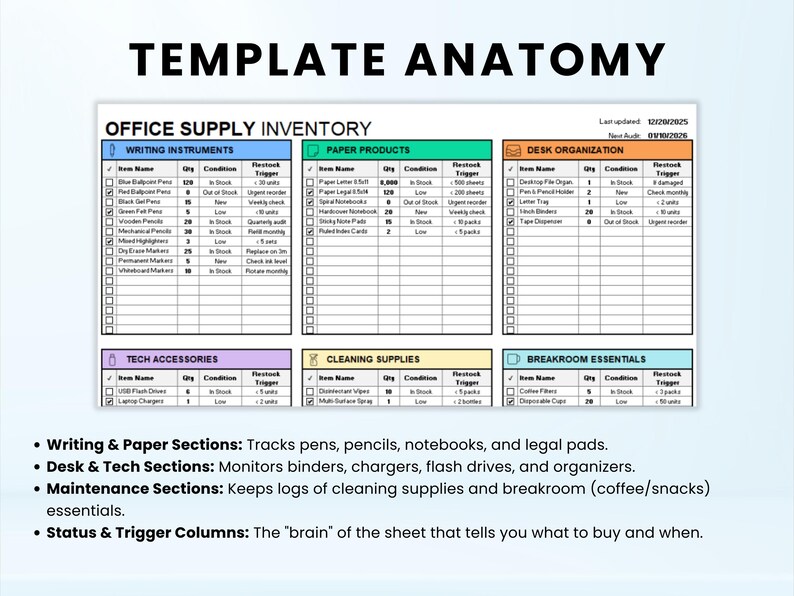 Office Supply Inventory Tracker Excel, Office Management Spreadsheet ...