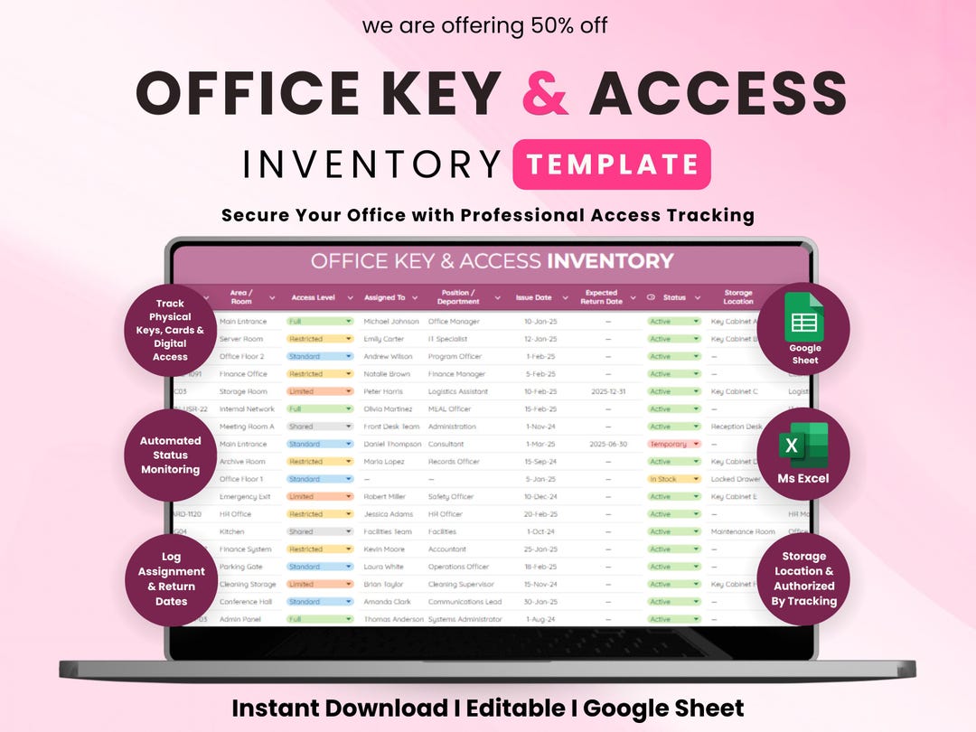 Office Key & Access Inventory Tracker Google Sheets, Security ...