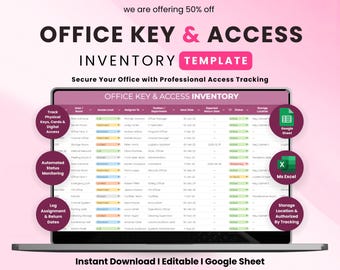 Office Key Access Tracker Excel | Security Log | Key Management Sheet | Facility Access Control | Instant Download | Editable Template