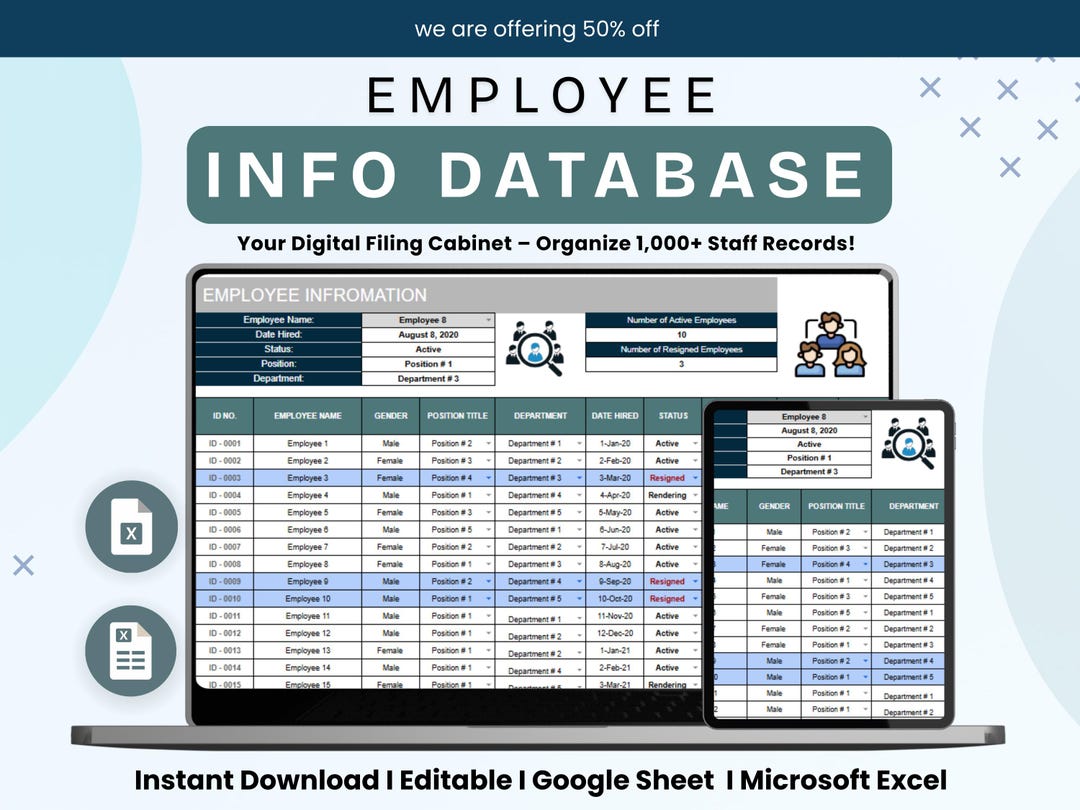 Employee Information Database Excel, HR Staff Records Tracker, Google ...
