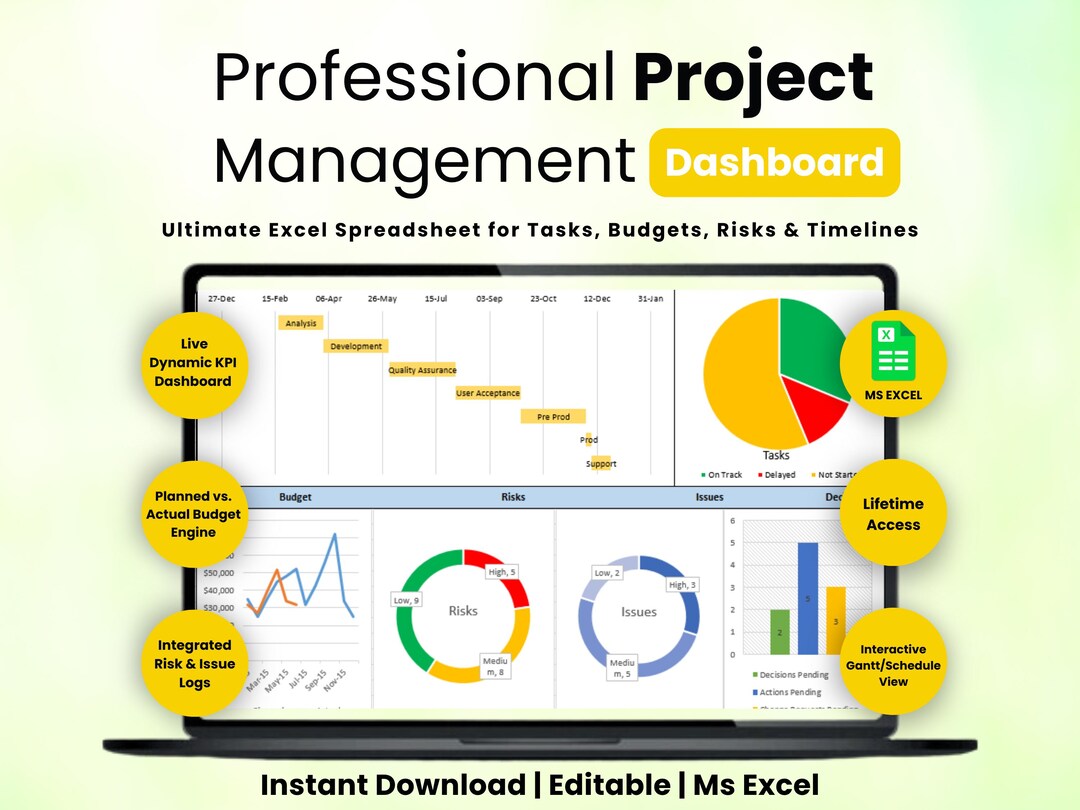 Project Management Excel Template | PMO Dashboard & Task Tracker ...