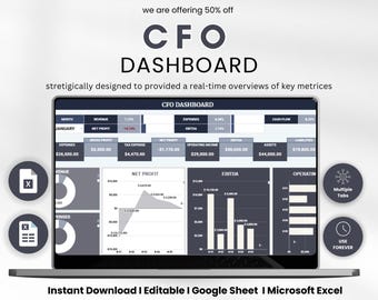 CFO Financial Dashboard Excel | Monthly Budget vs Actual Tracker | Profit & Loss Google Sheets | Finance KPI Spreadsheet | Financial Summary