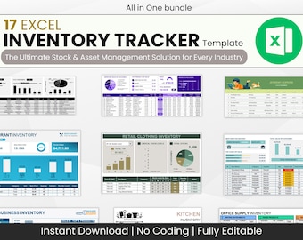 17-in-1-Inventur-Tracker-Excel-Bundle | Automatisiertes Bestandsführungssystem | Lager & Bestandsbuch | Mittelgroßes Unternehmen