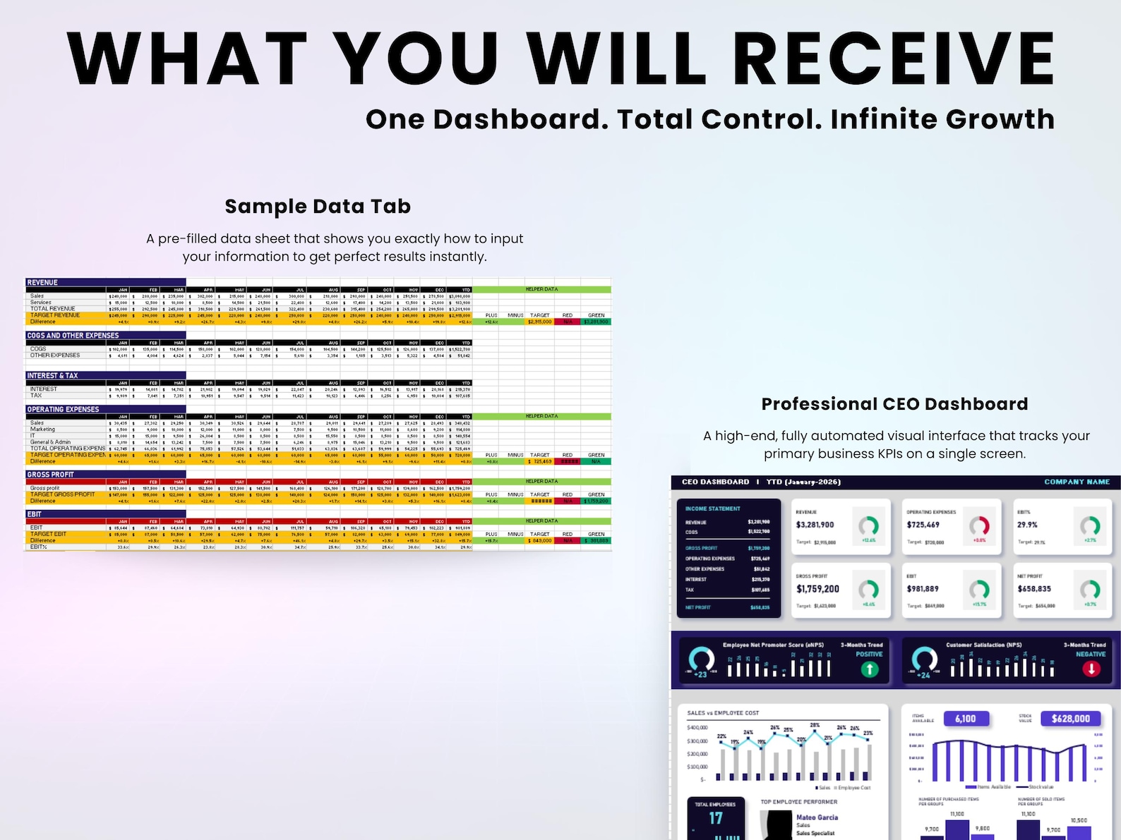 CEO Dashboard Excel Template | Business Financial KPI Tracker | Revenue ...