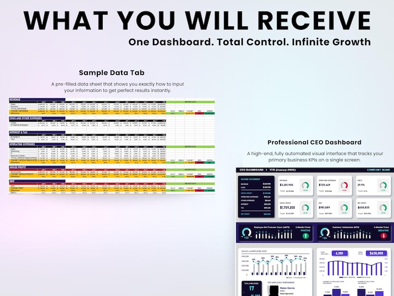 CEO Dashboard Excel Template | Business Financial KPI Tracker | Revenue ...