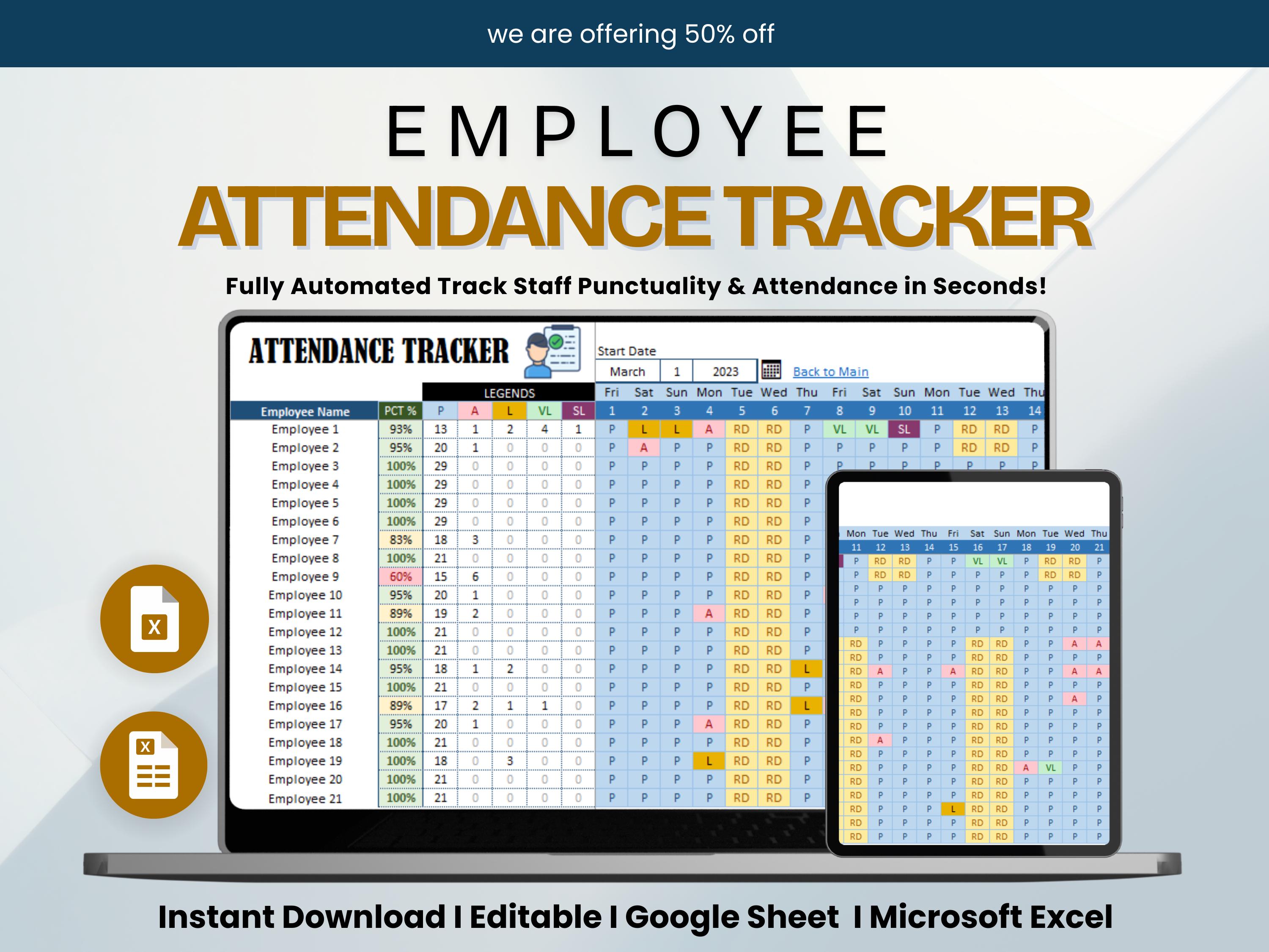 Employee Attendance Tracker Excel Template, Google Sheets Attendance ...