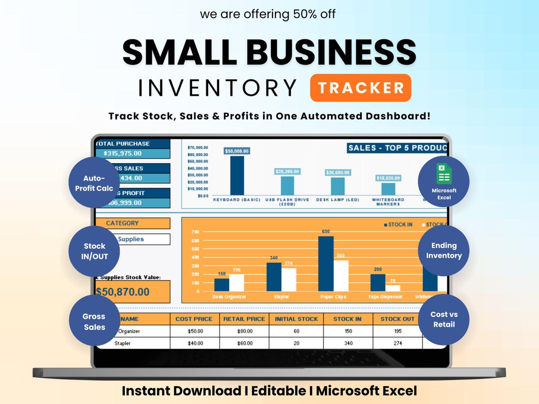 Small Business Inventory Tracker Excel, Stock and Profit Manager, Sales ...