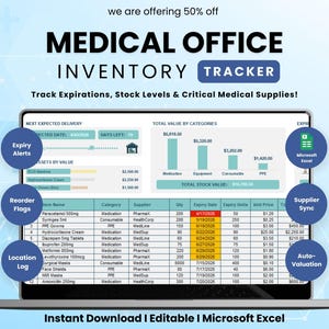 Medical Office Inventory Tracker Excel, Healthcare Supply Stock Log, Clinical Inventory Management Template, Medication Expiry Date Tracker