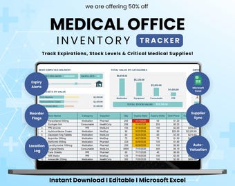 Medical Office Inventory Excel | Healthcare Supply Tracker | Medication Expiry Log | Clinic Stock | Instant Download | Editable Template