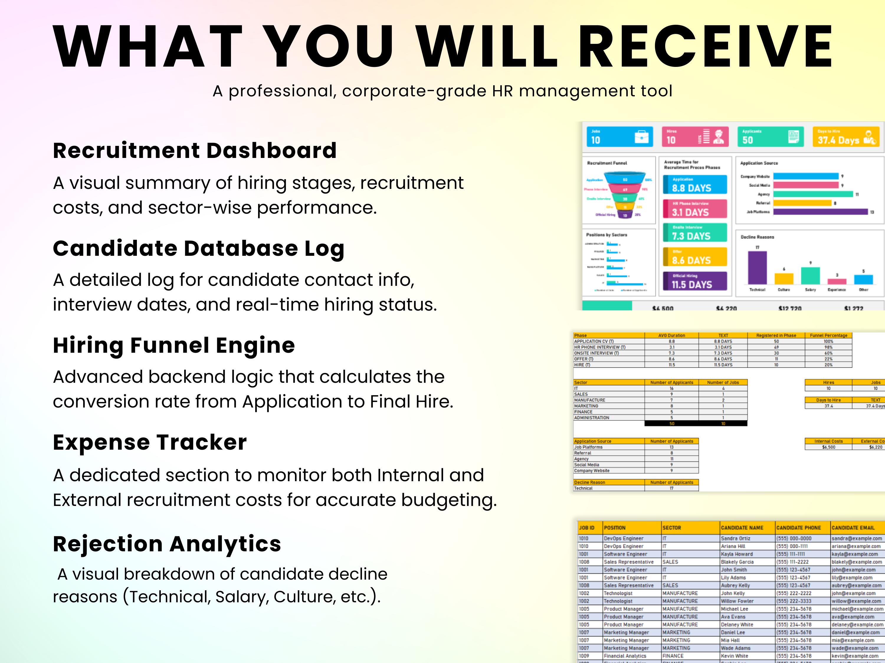 Recruitment Dashboard Excel Template, HR Hiring Tracker, Applicant ...