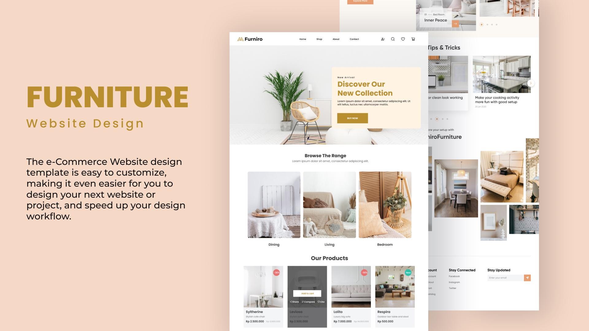 Plantilla de sitio web de muebles, tienda de decoración minimalista, Figma editable