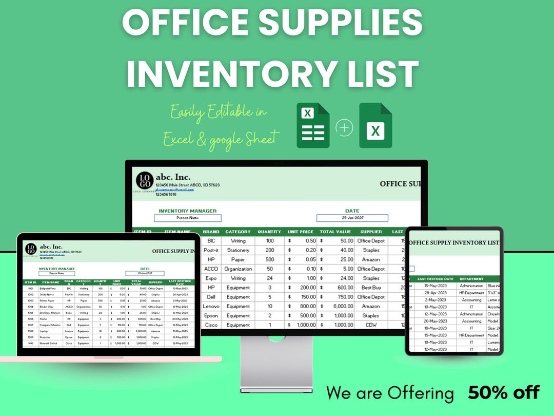 29 office supply inventory template budgeting... Office Supply Inventory Template – Excel & Google Sheets Tracker - Etsy