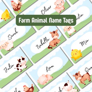 Bauernhof Tiere Namensschilder: Druckbare Kinder Etiketten für Schule, Party (PDF)