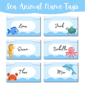 Printable Sea Animal Name Tags for Kids | 12 Ocean-Themed Designs | Instant Download | Perfect for Back To School, Parties & Organization