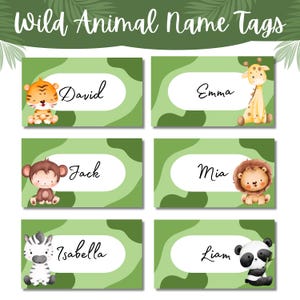 Safari Animal Name Tags: Classroom Labels, Party Stickers (Printable PDF & PNG Files)