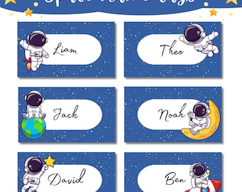 Printable Space Name Tags for Kids | Astronaut Classroom Labels | Editable Boy Name Stickers | Back to School Organization | Space Party Tag
