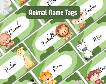 Etiquetas con nombres de animales de safari: etiquetas para el aula, pegatinas para fiestas (archivos PDF y PNG imprimibles)