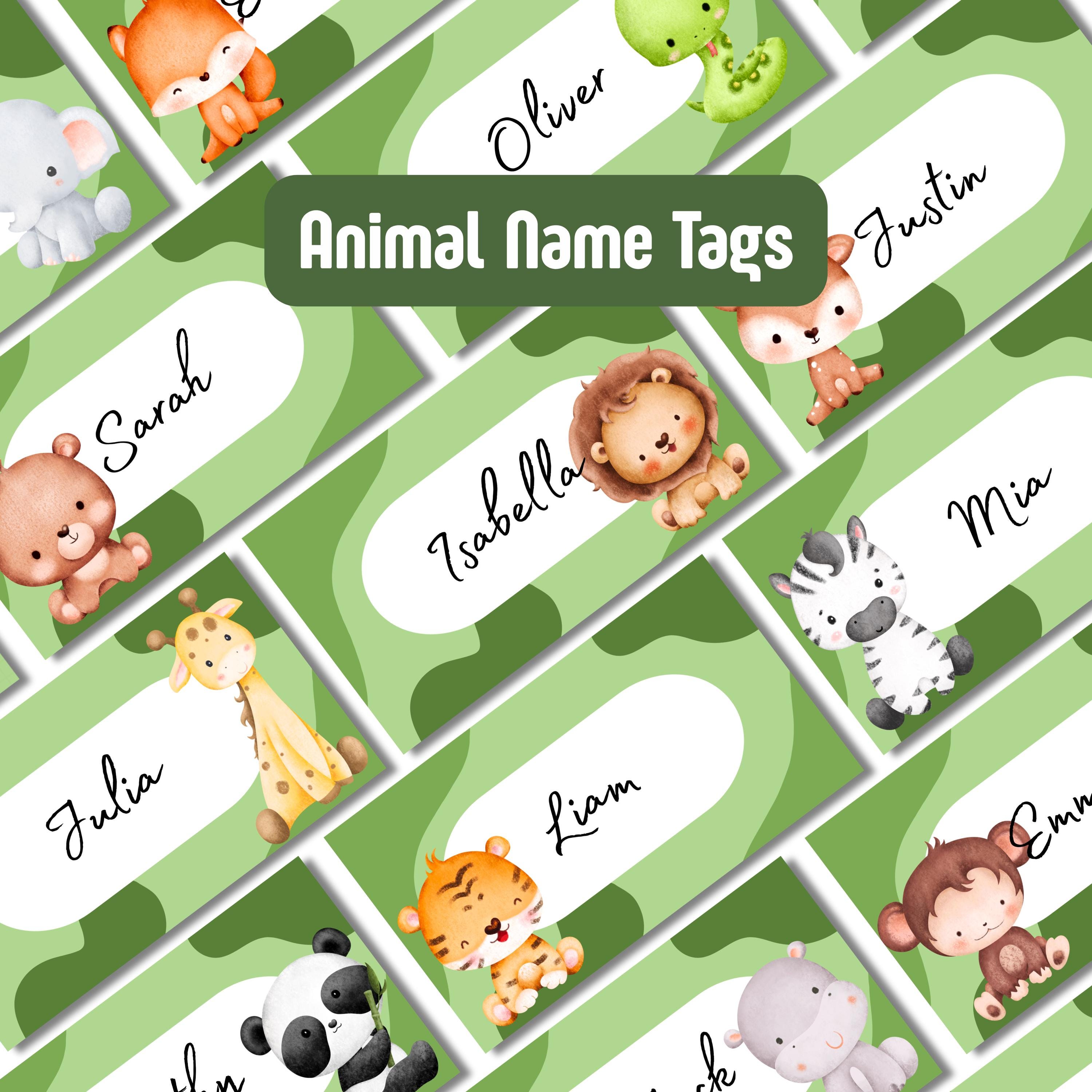 safari animal name tags: classroom labels, party stickers