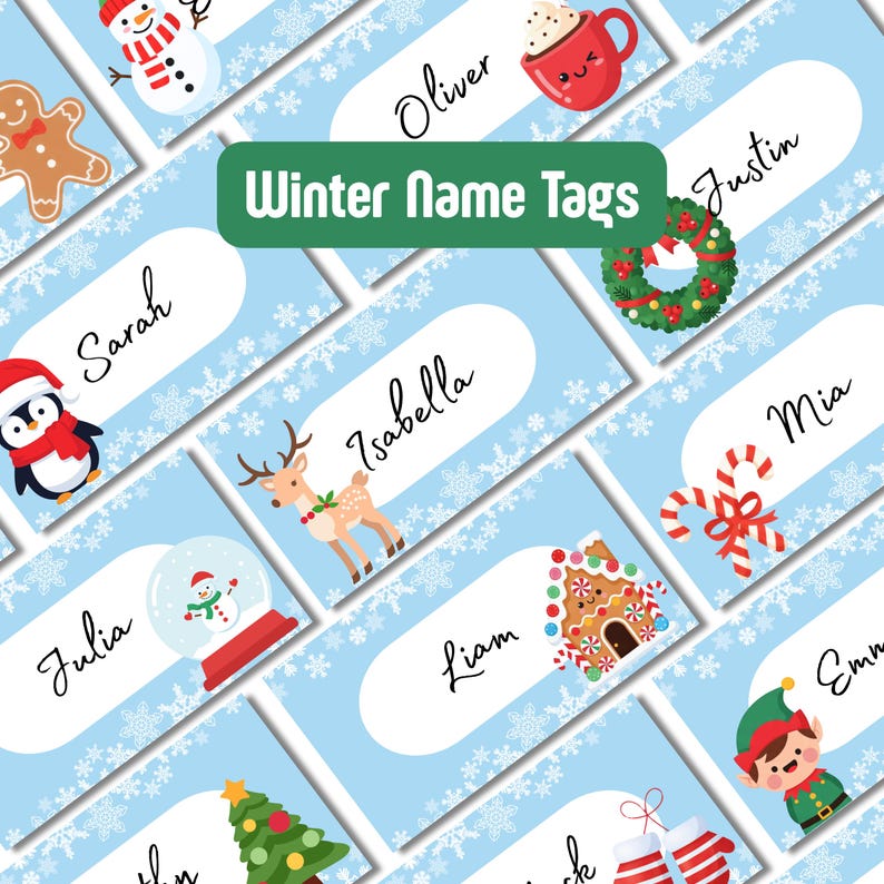 Winter Name Tags Printable | Kids Classroom Labels (12 Designs) - Etsy