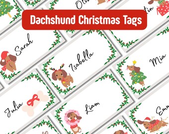 Dachshund Christmas Gift Tags | 12 Printable Sausage Dog Holiday Labels (Instant Download)