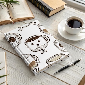 Cute Coffee Journal, Kawaii Coffee Notebook, Funny Coffee Lover Gift, Coffee Bean Pattern Stationery, Coffee Mug Theme Journal, Trendy