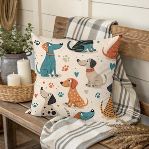 Cute Dogs Pillow Case, Funny Dog Pattern Pillow, Animal Print Pillow, Pet Lover Gift, Nursery Decor Pillow, Home Decor, Dog Lover Pillow