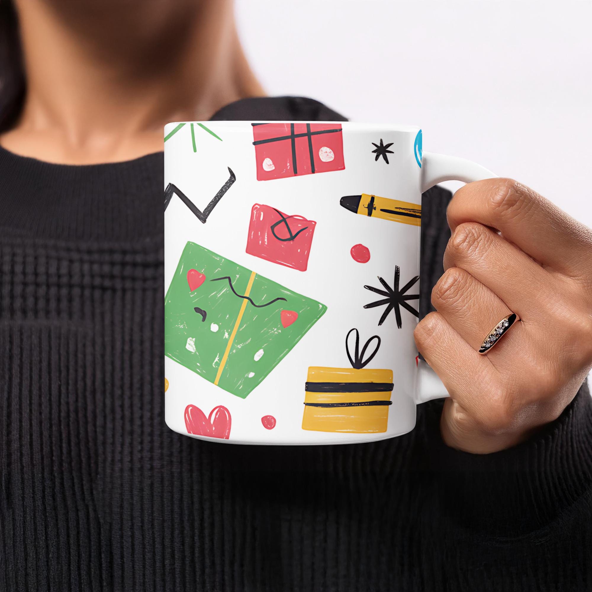 Festive Doodle Mug: Whimsical Holiday Coffee Cup - Etsy Australia