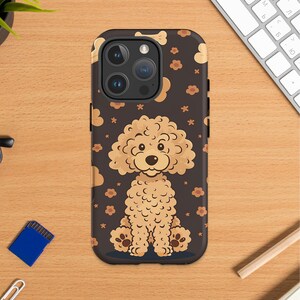 Poodle Phone Cases, Dog Pattern Cute Puppy, Cartoon Animal Art, Bone and Flower Design, Unique Pet Lover Gift Idea, Trendy Aesthetic Cases