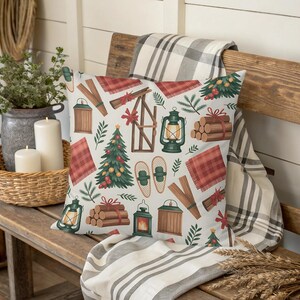 Winter Holiday Pillow and Pillow Case, Rustic Cabin, Cozy Christmas, Decorative Throw Pillow, Holiday Home Decor, Winter Wonderland
