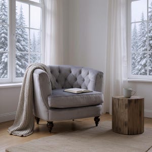 Tub Chair Accent Armchair Lead Grey Colour Velvet Barrel Chair Living Room