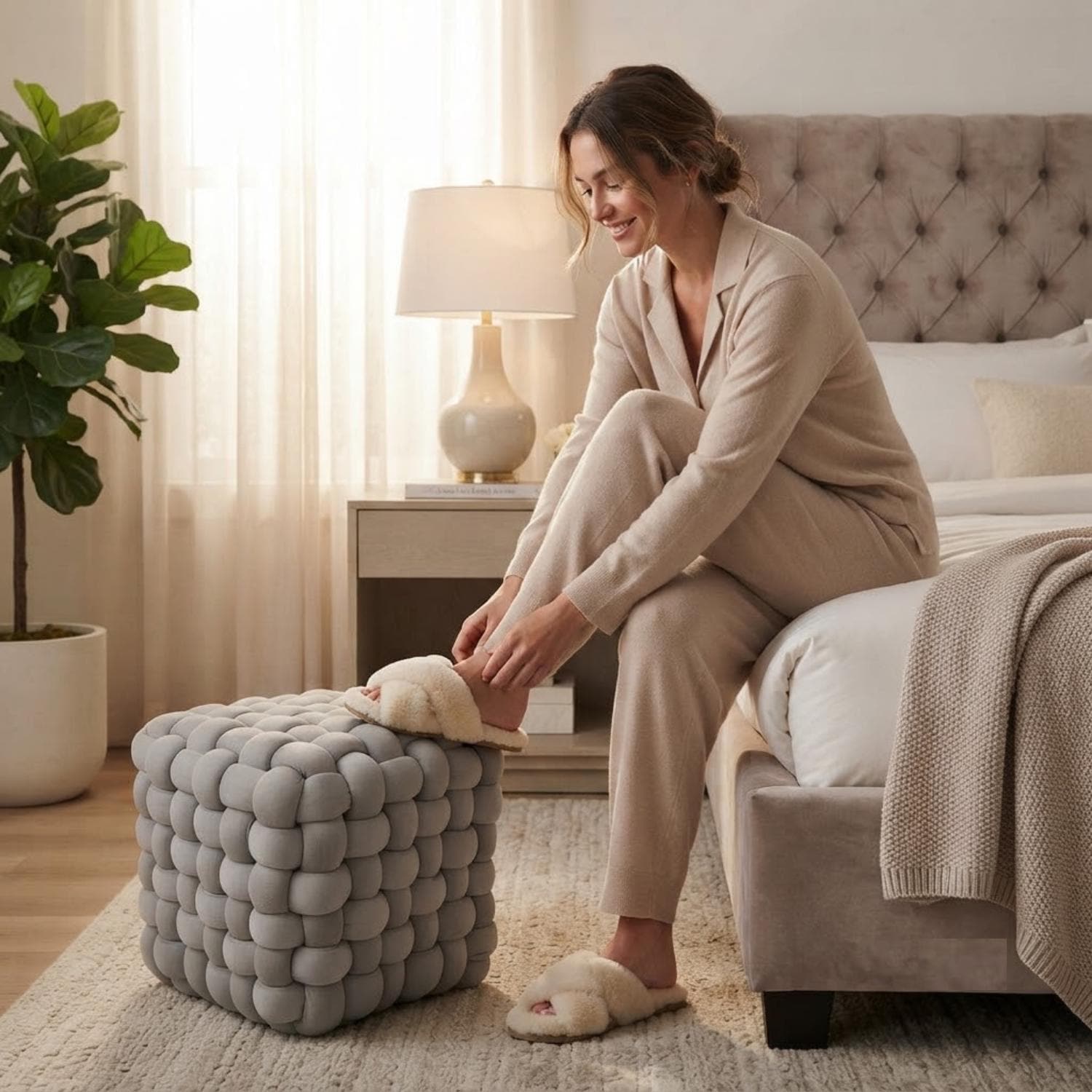 Grey Velvet Dressing Table Stool