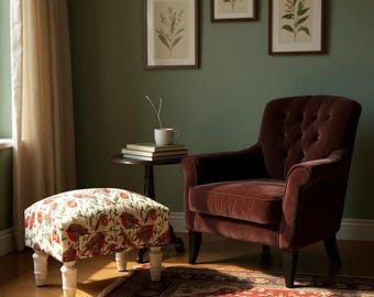 Tapestry Footstool With Drawer Lounge Padded Footstool