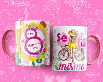 Bearbeitbare PSD-Vorlagen für Tassen zum Frauentag / Girl Power-Frauentag / Vorlagen zum Frauentag am 8. März / Enthält Mockups