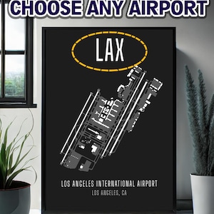 Add ANY Airport - Airport Diagram Print Map Wall Art, Choose any airport, Aviation Gift, Aviation Decoration - Framed or Unframed