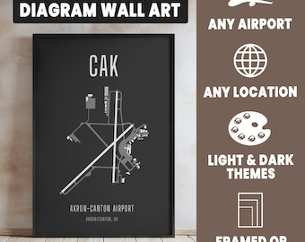 Custom Airport Diagram Print, Personalized Map Poster, Pick ANY Airport, Aviation Wall Art, Pilot Gift, Framed or Unframed