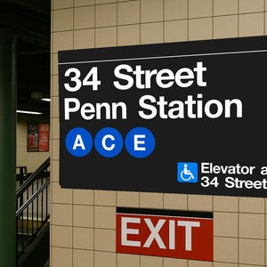 NYC Subway Poster | 34th Street Penn Station Sign Poster | Manhattan Transit Art, NYC Decor, Subway Wall Art, Urban Poster Print